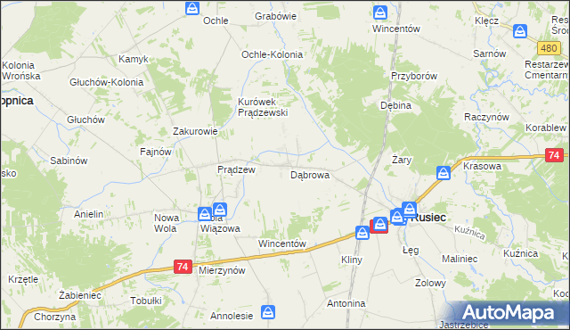 mapa Dąbrowa Rusiecka, Dąbrowa Rusiecka na mapie Targeo