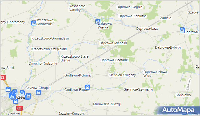mapa Dąbrowa-Szatanki, Dąbrowa-Szatanki na mapie Targeo