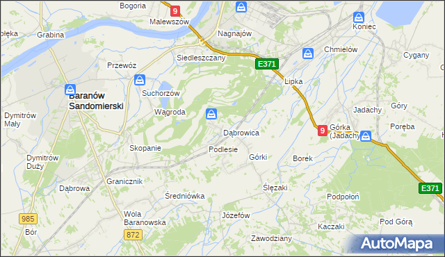 mapa Dąbrowica gmina Baranów Sandomierski, Dąbrowica gmina Baranów Sandomierski na mapie Targeo