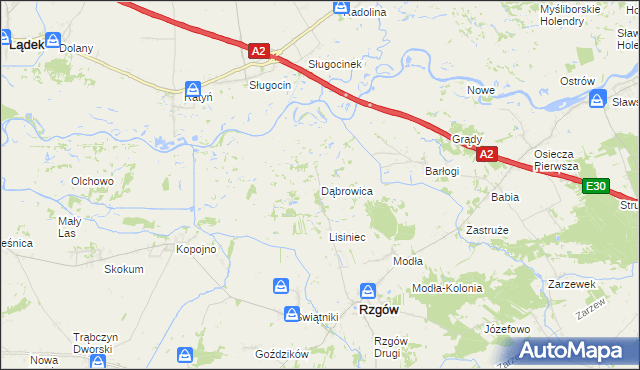 mapa Dąbrowica gmina Rzgów, Dąbrowica gmina Rzgów na mapie Targeo