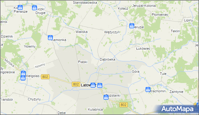 mapa Dąbrówka gmina Latowicz, Dąbrówka gmina Latowicz na mapie Targeo