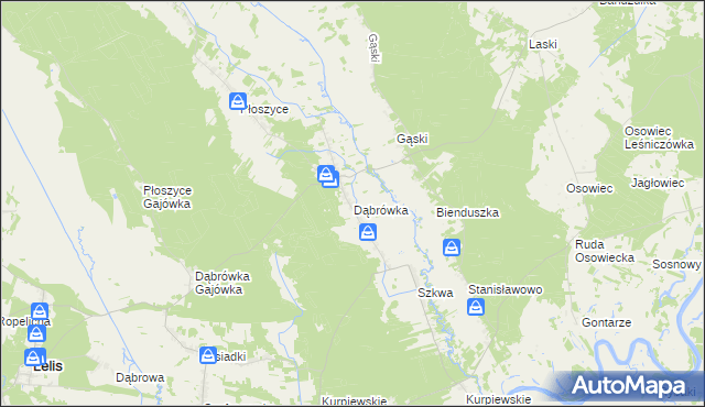 mapa Dąbrówka gmina Lelis, Dąbrówka gmina Lelis na mapie Targeo