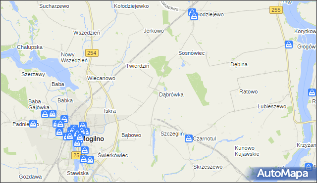 mapa Dąbrówka gmina Mogilno, Dąbrówka gmina Mogilno na mapie Targeo