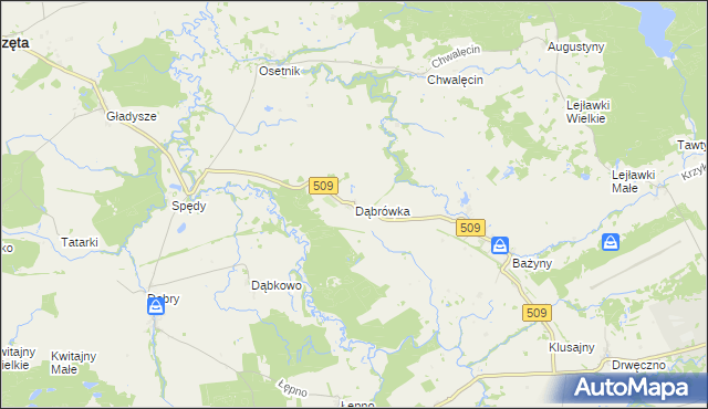 mapa Dąbrówka gmina Orneta, Dąbrówka gmina Orneta na mapie Targeo