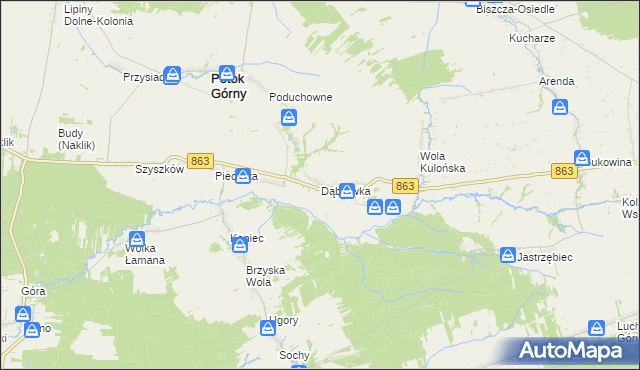 mapa Dąbrówka gmina Potok Górny, Dąbrówka gmina Potok Górny na mapie Targeo