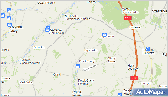 mapa Dąbrówka gmina Potok Wielki, Dąbrówka gmina Potok Wielki na mapie Targeo