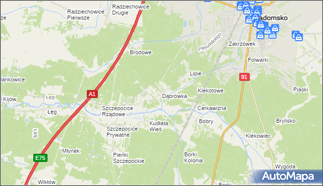 mapa Dąbrówka gmina Radomsko, Dąbrówka gmina Radomsko na mapie Targeo