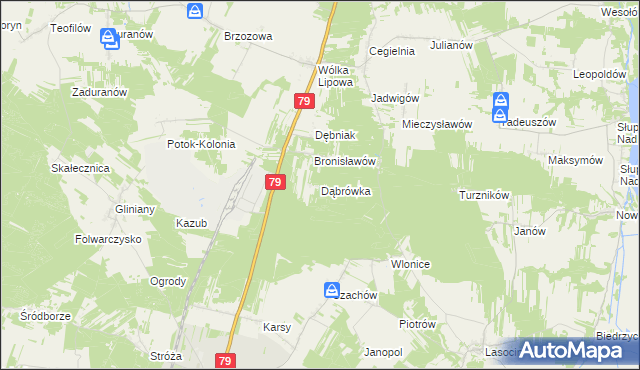 mapa Dąbrówka gmina Tarłów, Dąbrówka gmina Tarłów na mapie Targeo