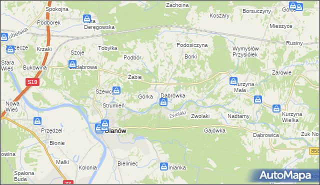 mapa Dąbrówka gmina Ulanów, Dąbrówka gmina Ulanów na mapie Targeo