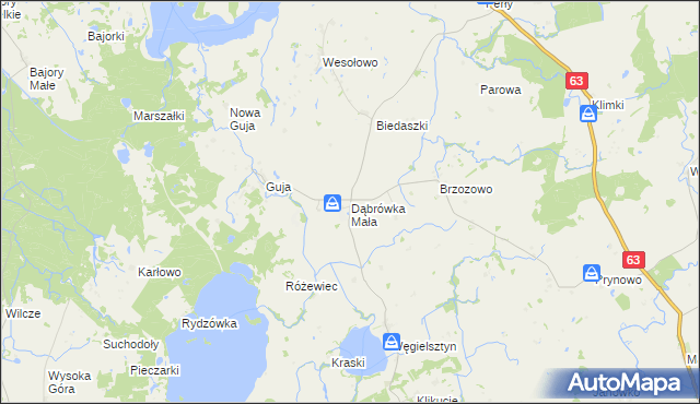 mapa Dąbrówka Mała gmina Węgorzewo, Dąbrówka Mała gmina Węgorzewo na mapie Targeo