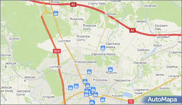 mapa Dąbrówka-Malice, Dąbrówka-Malice na mapie Targeo