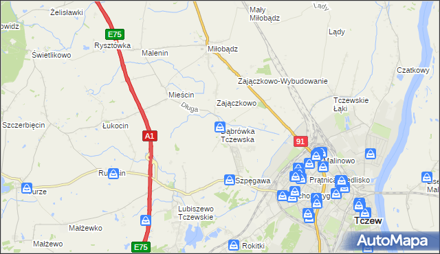 mapa Dąbrówka Tczewska, Dąbrówka Tczewska na mapie Targeo