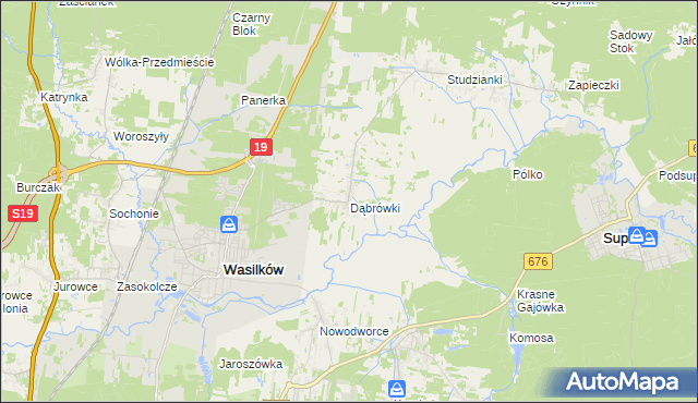 mapa Dąbrówki gmina Wasilków, Dąbrówki gmina Wasilków na mapie Targeo