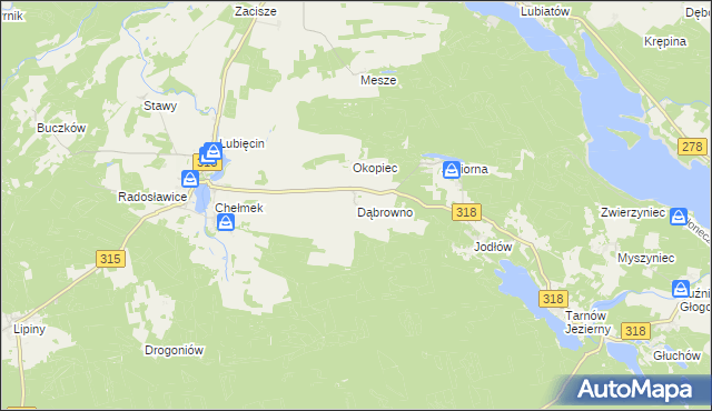 mapa Dąbrowno gmina Nowa Sól, Dąbrowno gmina Nowa Sól na mapie Targeo