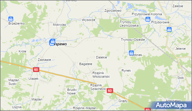 mapa Dalekie gmina Wąsewo, Dalekie gmina Wąsewo na mapie Targeo