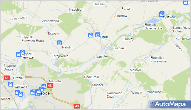 mapa Danków gmina Lipie, Danków gmina Lipie na mapie Targeo