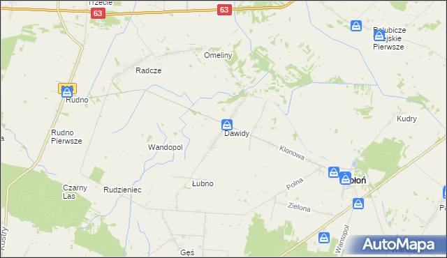 mapa Dawidy gmina Jabłoń, Dawidy gmina Jabłoń na mapie Targeo
