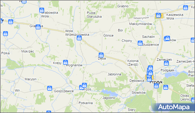 mapa Dęba gmina Przytyk, Dęba gmina Przytyk na mapie Targeo