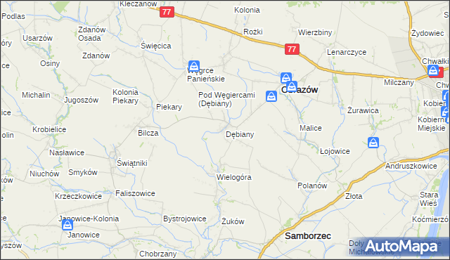mapa Dębiany gmina Obrazów, Dębiany gmina Obrazów na mapie Targeo