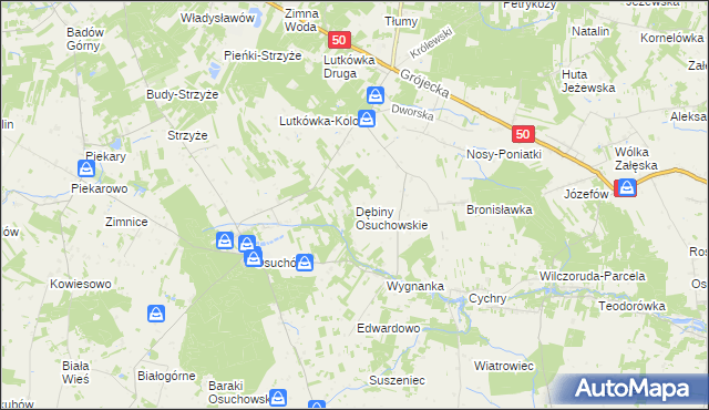 mapa Dębiny Osuchowskie, Dębiny Osuchowskie na mapie Targeo