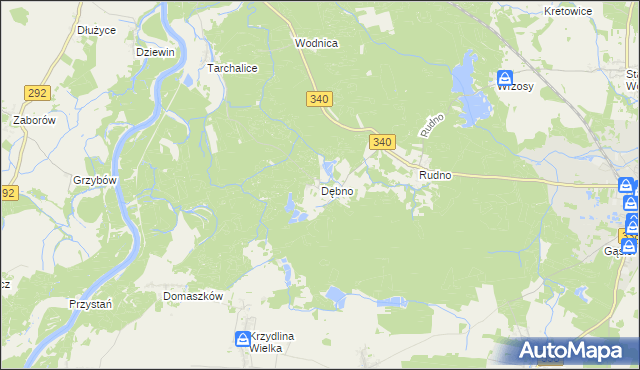 mapa Dębno gmina Wołów, Dębno gmina Wołów na mapie Targeo