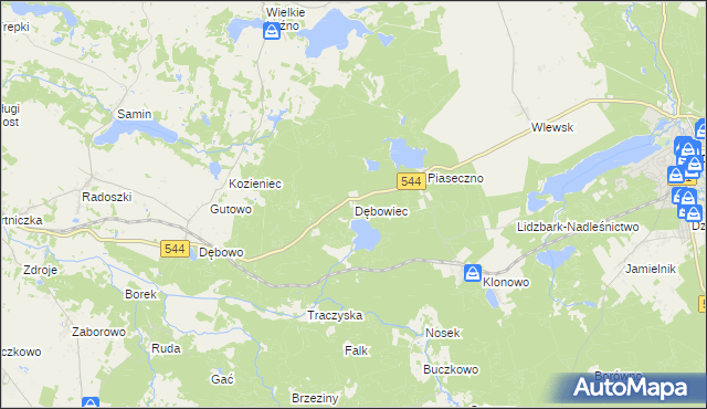 mapa Dębowiec gmina Lidzbark, Dębowiec gmina Lidzbark na mapie Targeo