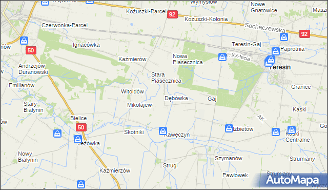 mapa Dębówka gmina Teresin, Dębówka gmina Teresin na mapie Targeo