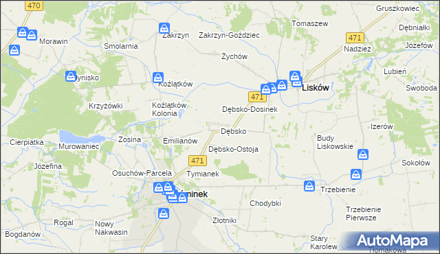 mapa Dębsko gmina Koźminek, Dębsko gmina Koźminek na mapie Targeo