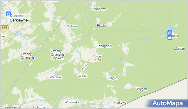 mapa Długi Bród gmina Dubicze Cerkiewne, Długi Bród gmina Dubicze Cerkiewne na mapie Targeo