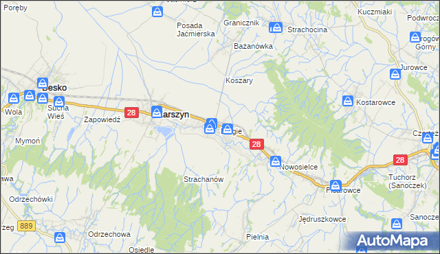 mapa Długie gmina Zarszyn, Długie gmina Zarszyn na mapie Targeo