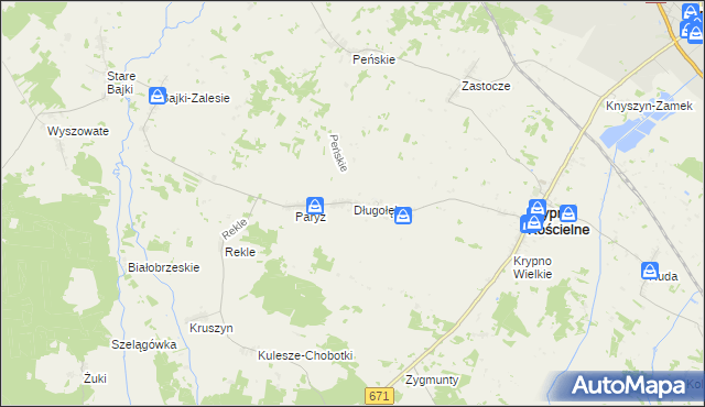 mapa Długołęka gmina Krypno, Długołęka gmina Krypno na mapie Targeo
