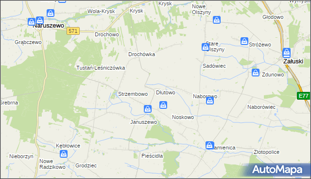 mapa Dłutowo gmina Naruszewo, Dłutowo gmina Naruszewo na mapie Targeo