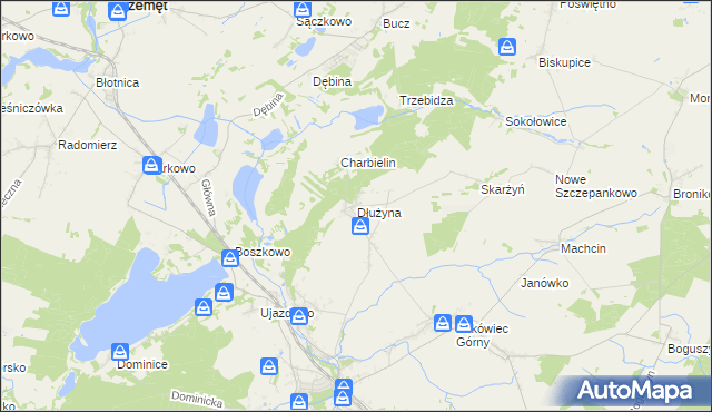 mapa Dłużyna gmina Włoszakowice, Dłużyna gmina Włoszakowice na mapie Targeo