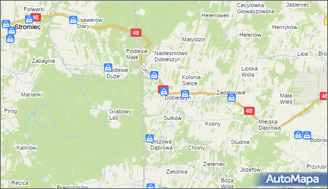 mapa Dobieszyn gmina Stromiec, Dobieszyn gmina Stromiec na mapie Targeo