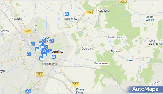 mapa Dobrocin gmina Dzierżoniów, Dobrocin gmina Dzierżoniów na mapie Targeo