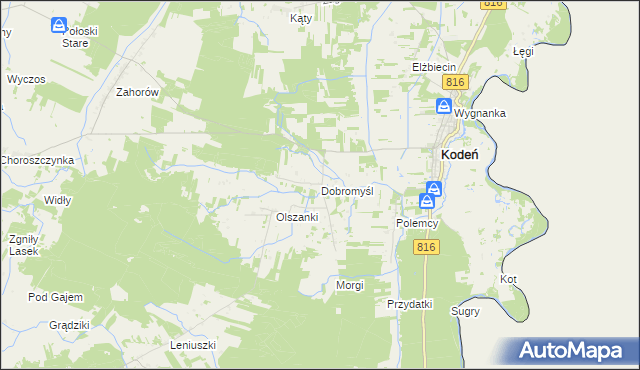 mapa Dobromyśl gmina Kodeń, Dobromyśl gmina Kodeń na mapie Targeo