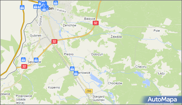 mapa Dobrzyń gmina Gubin, Dobrzyń gmina Gubin na mapie Targeo