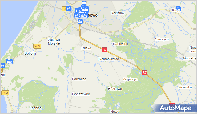 mapa Domasławice gmina Darłowo, Domasławice gmina Darłowo na mapie Targeo