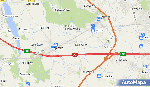 mapa Dopiewiec, Dopiewiec na mapie Targeo