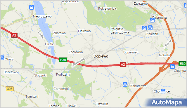 mapa Dopiewo, Dopiewo na mapie Targeo