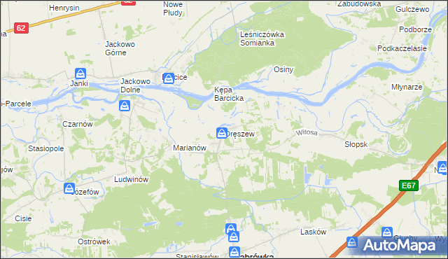 mapa Dręszew, Dręszew na mapie Targeo