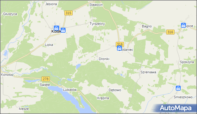 mapa Droniki, Droniki na mapie Targeo