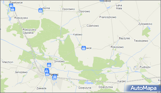 mapa Drzewce gmina Poniec, Drzewce gmina Poniec na mapie Targeo