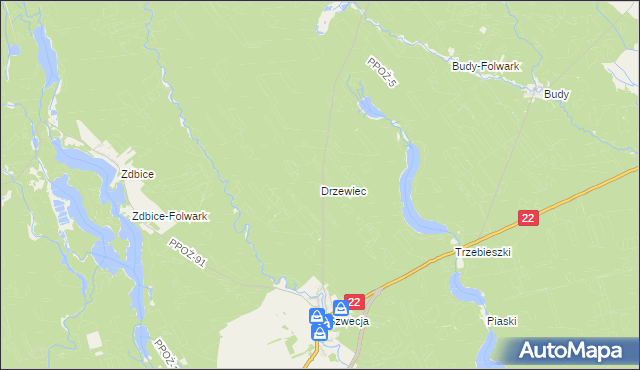 mapa Drzewiec gmina Jastrowie, Drzewiec gmina Jastrowie na mapie Targeo