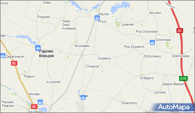 mapa Dubielno gmina Papowo Biskupie, Dubielno gmina Papowo Biskupie na mapie Targeo