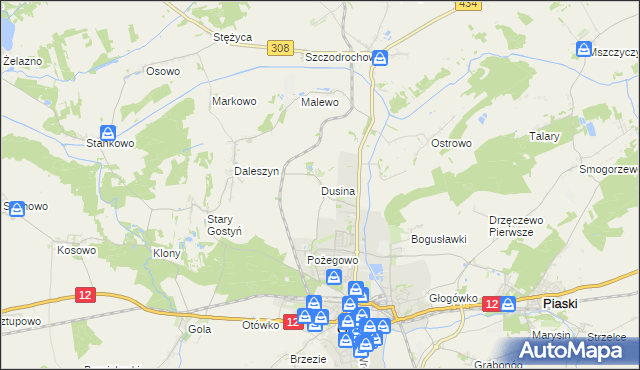 mapa Dusina gmina Gostyń, Dusina gmina Gostyń na mapie Targeo