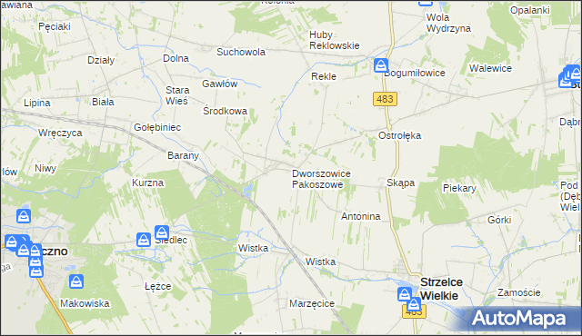 mapa Dworszowice Pakoszowe, Dworszowice Pakoszowe na mapie Targeo