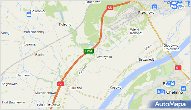 mapa Dworzysko gmina Świecie, Dworzysko gmina Świecie na mapie Targeo