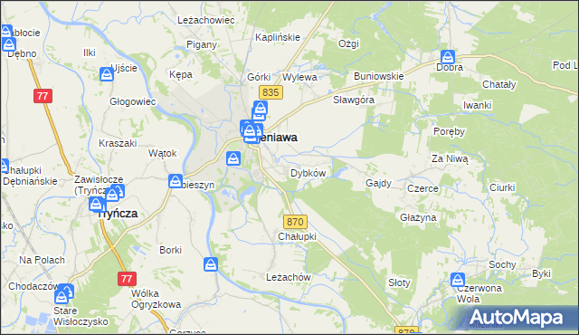 mapa Dybków gmina Sieniawa, Dybków gmina Sieniawa na mapie Targeo