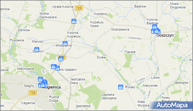 mapa Dylew gmina Mogielnica, Dylew gmina Mogielnica na mapie Targeo